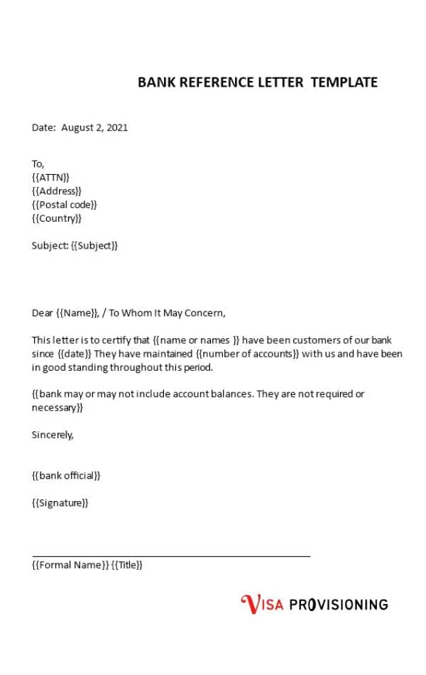 Sample for an Employee to Write a Bank Reference Letter